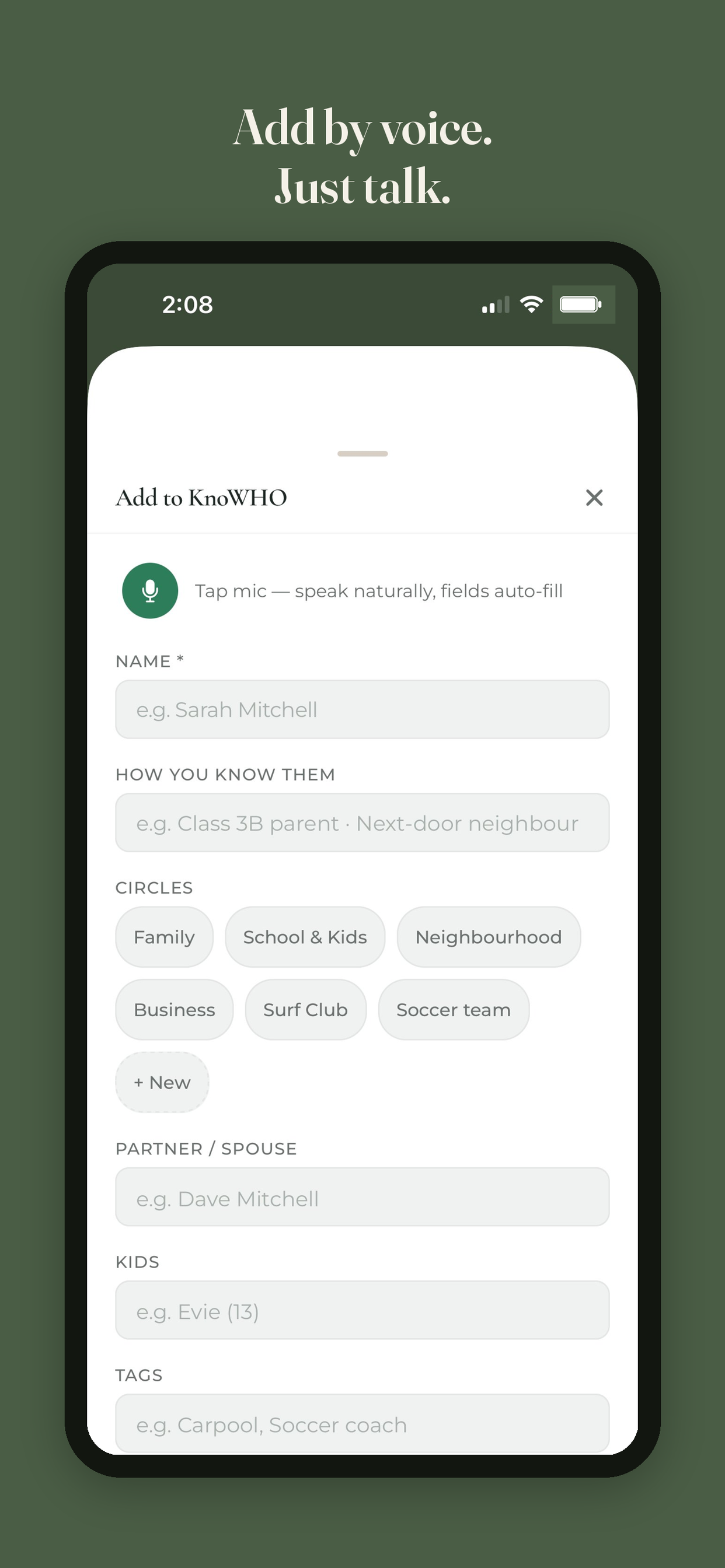 KnoWHO — add by voice