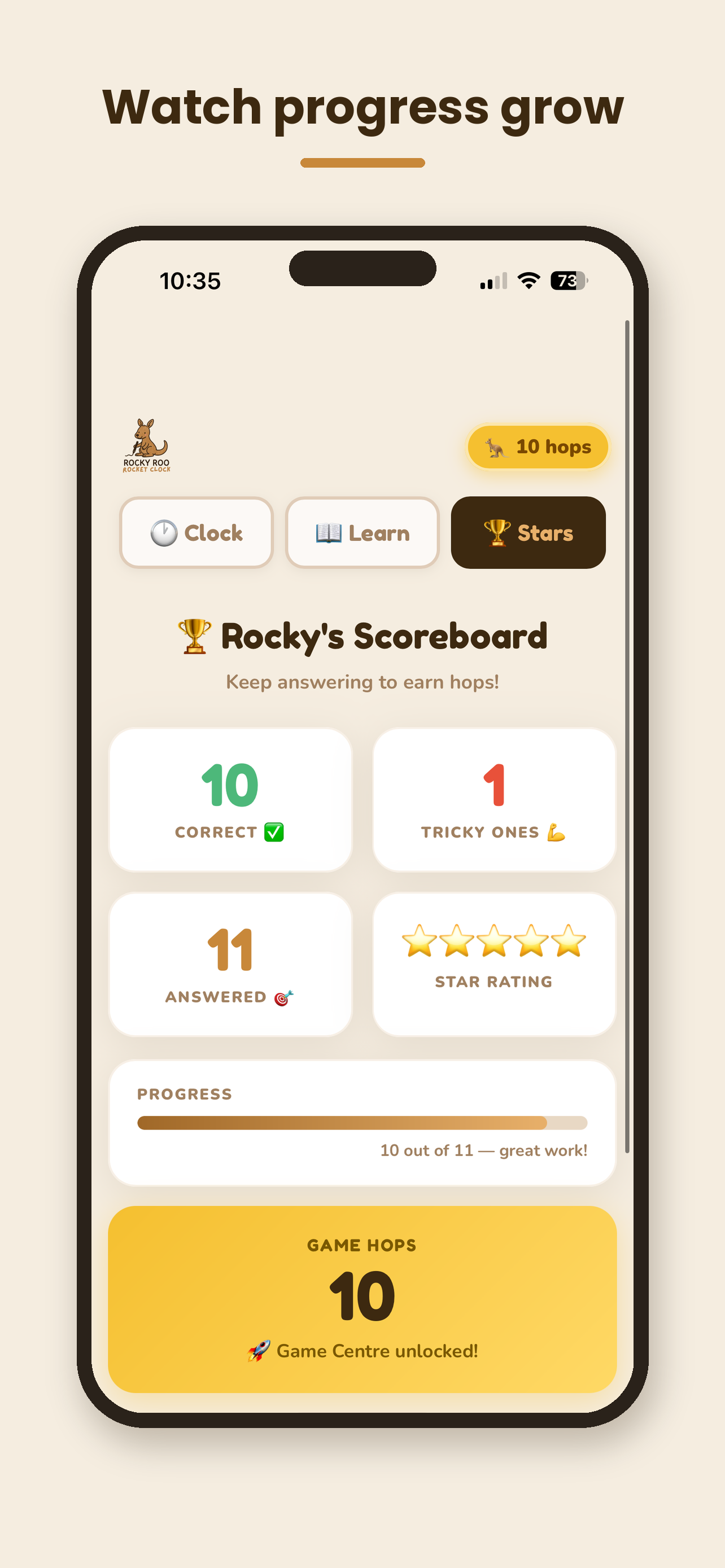 Rocky's Scoreboard — watch progress grow